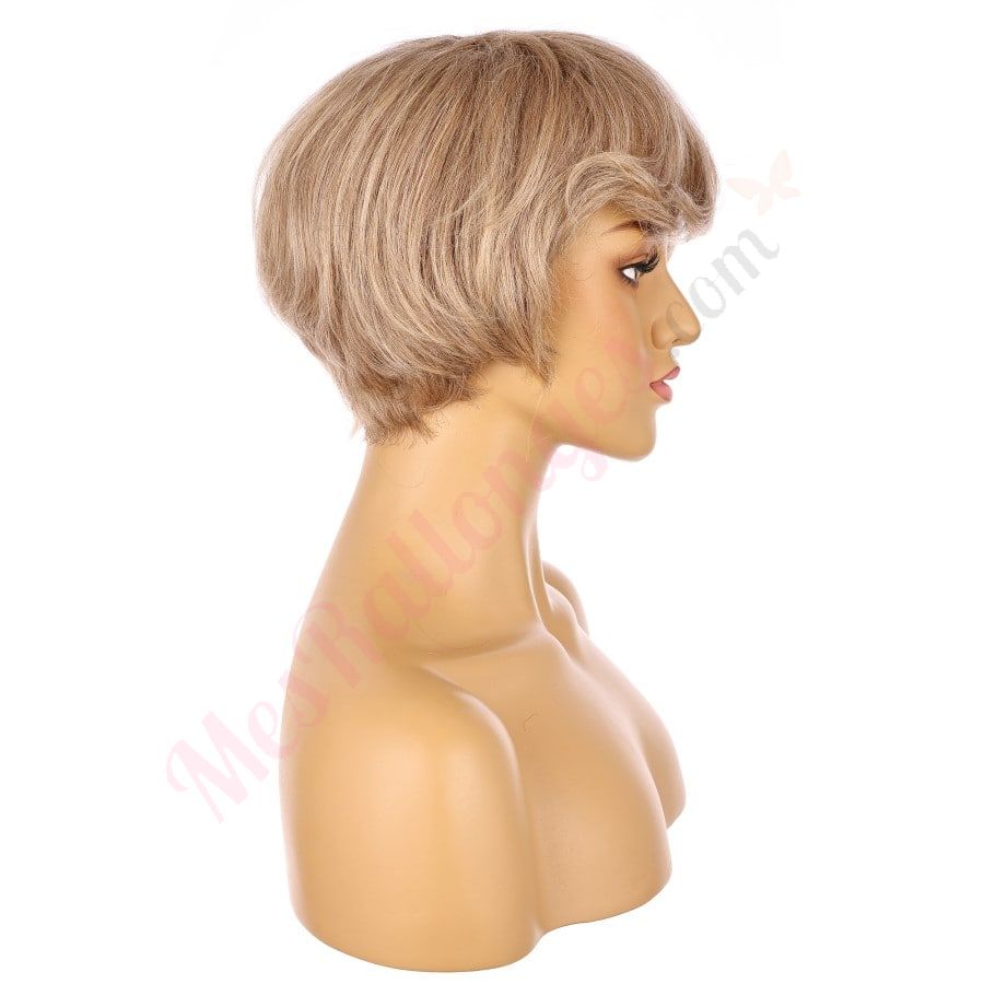 Perruque courte blonde dorée foncée douce de 10 pouces 10 pouces de cheveux humains Remy avec bang # 13-3