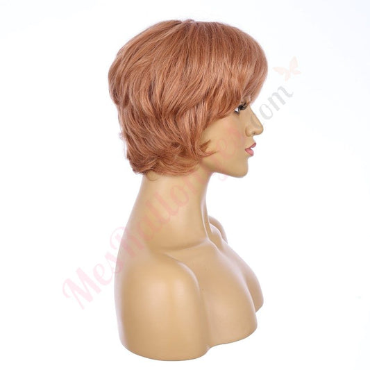 10" Rose Gold Short Wig 10 inch Remy Human Hair with bang # 7-2