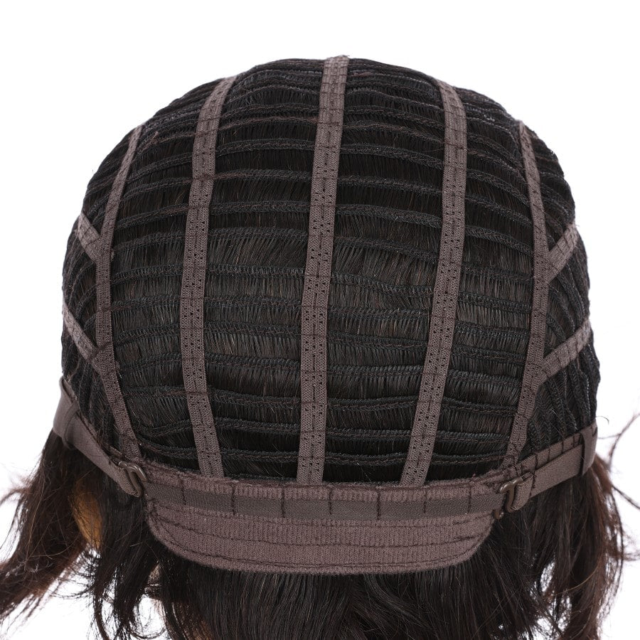 Perruque courte brune noire de 10 pouces, cheveux humains Remy avec frange, # TD-044