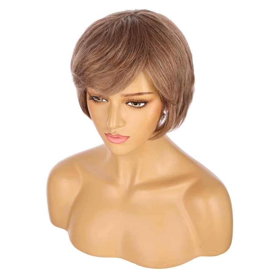 Peluca corta color marrón miel de 10 pulgadas, cabello humano Remy de 10 pulgadas con flequillo n.° 8-1