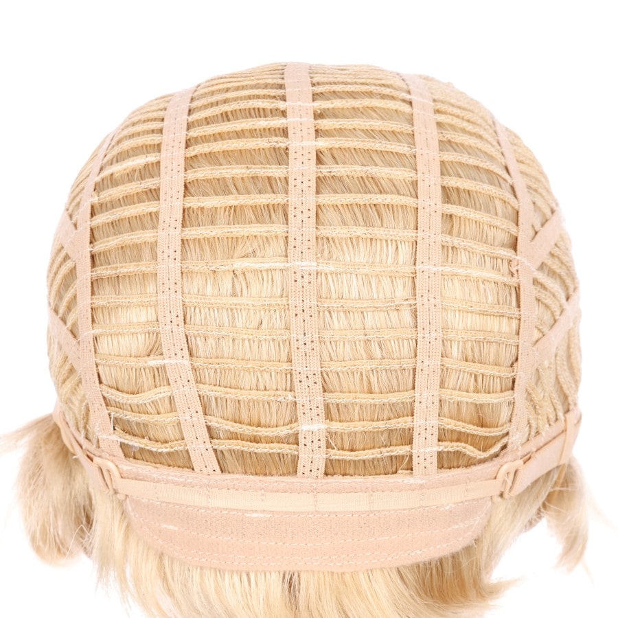 Perruque courte blonde décolorée de 10 pouces, cheveux humains Remy de 10 pouces avec bang # TD-068-14