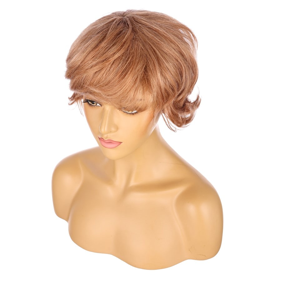 Perruque courte blonde cuivrée de 10 pouces, cheveux humains Remy avec frange # 10-3