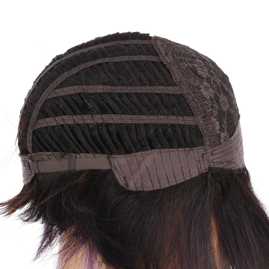 Perruque courte à reflets noirs, bruns et violets de 10 pouces, cheveux humains Remy de 10 pouces # TD-Z082-1b-purple