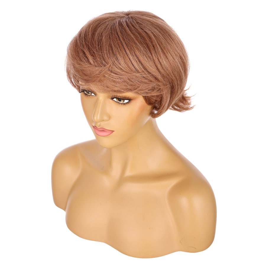 Perruque courte marron miel 10 pouces, cheveux humains Remy avec frange #2-3