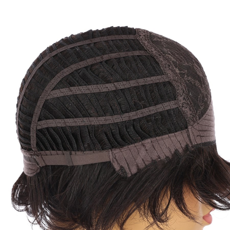 Perruque courte brune noire de 10 pouces, cheveux humains Remy avec frange, # TD-044