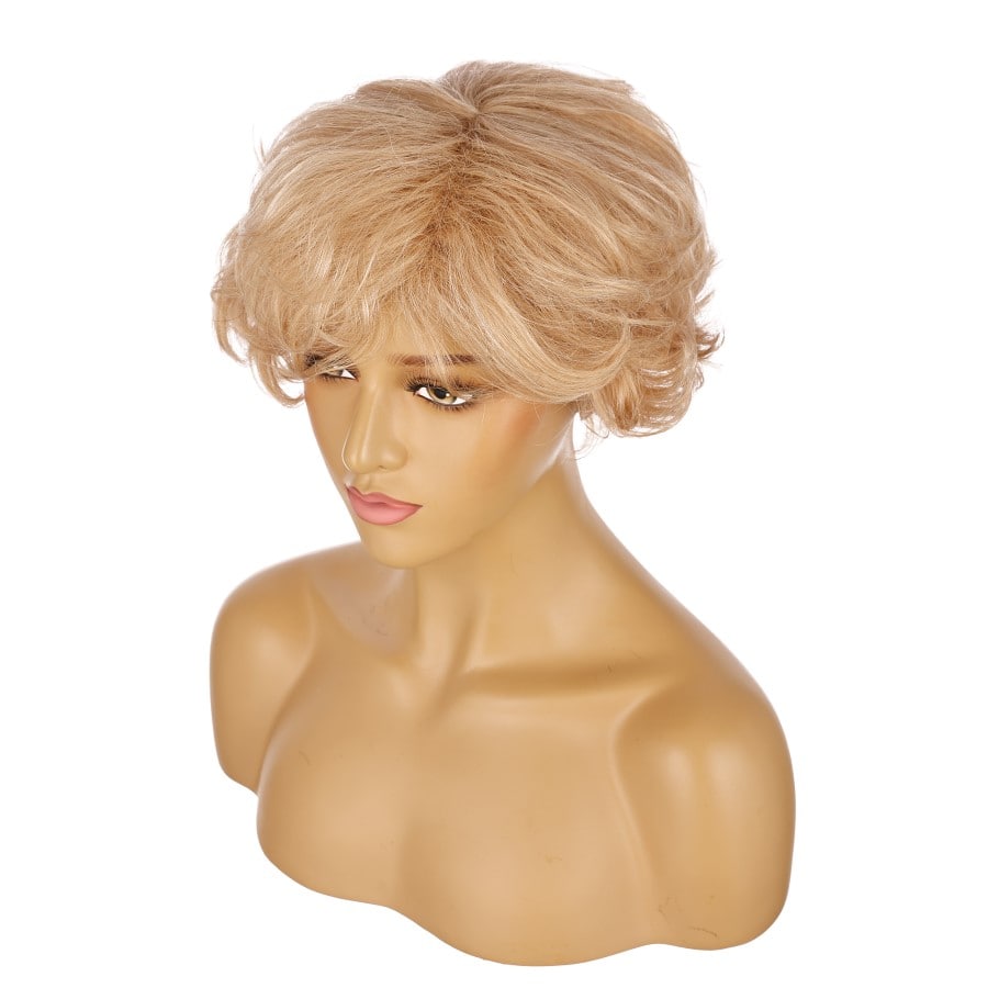 Perruque courte blonde dorée de 10 pouces, cheveux humains Remy avec frange # 4-3