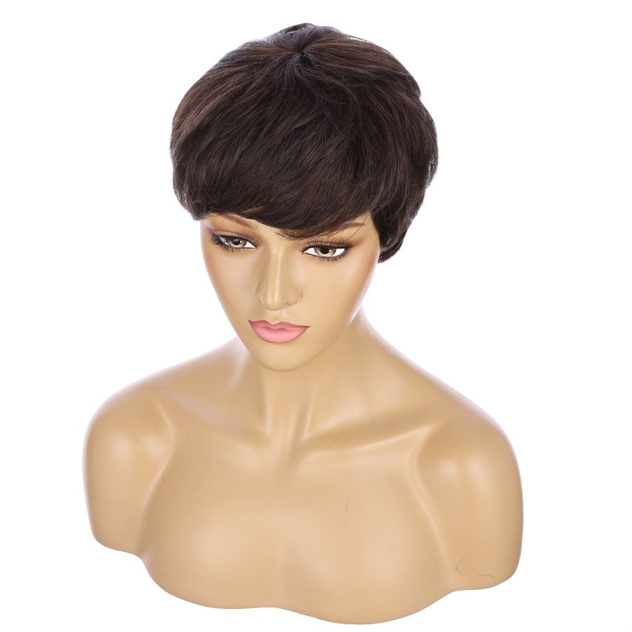 Perruque courte marron moka de 10 pouces, cheveux humains Remy avec frange, 10 pouces, # numh200333