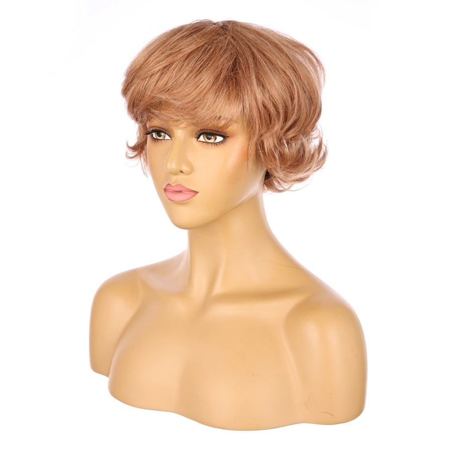 Perruque courte blonde cuivrée de 10 pouces, cheveux humains Remy avec frange # 10-3