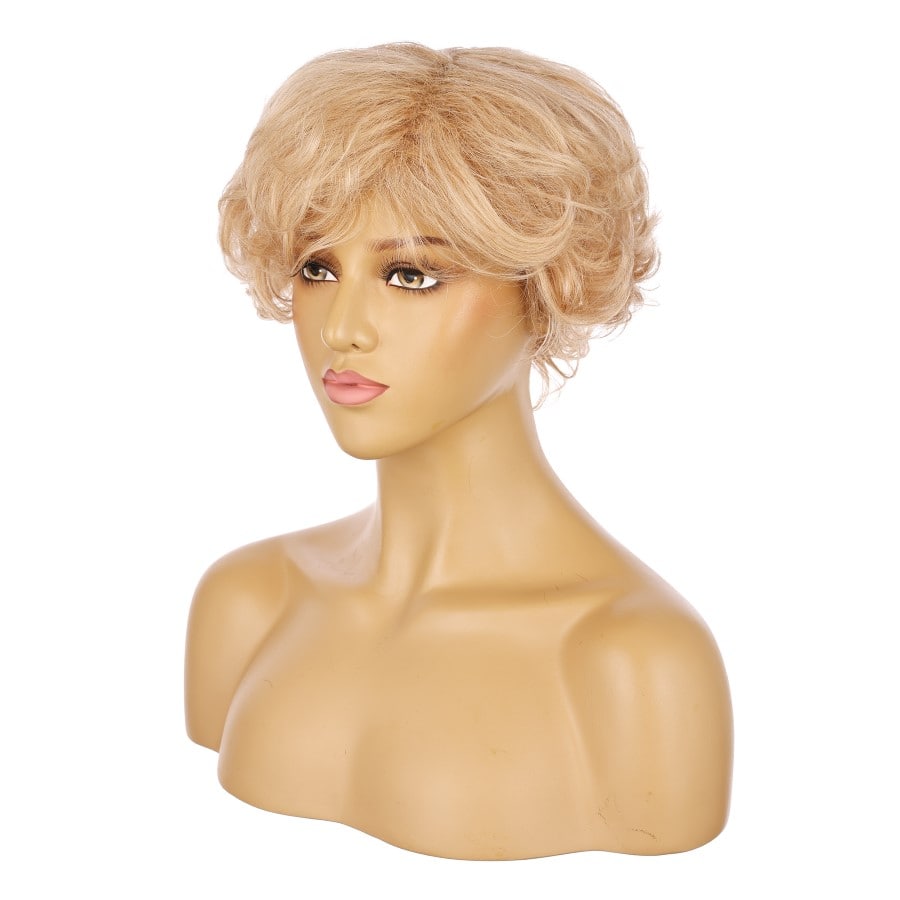 Perruque courte blonde dorée de 10 pouces, cheveux humains Remy avec frange # 4-3