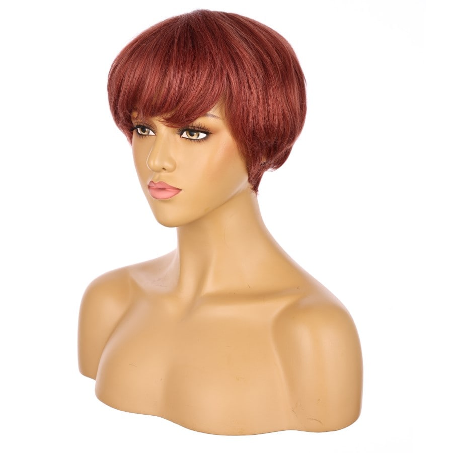Perruque courte rouge vintage 10 pouces 10 pouces cheveux humains Remy avec bang # 9-1