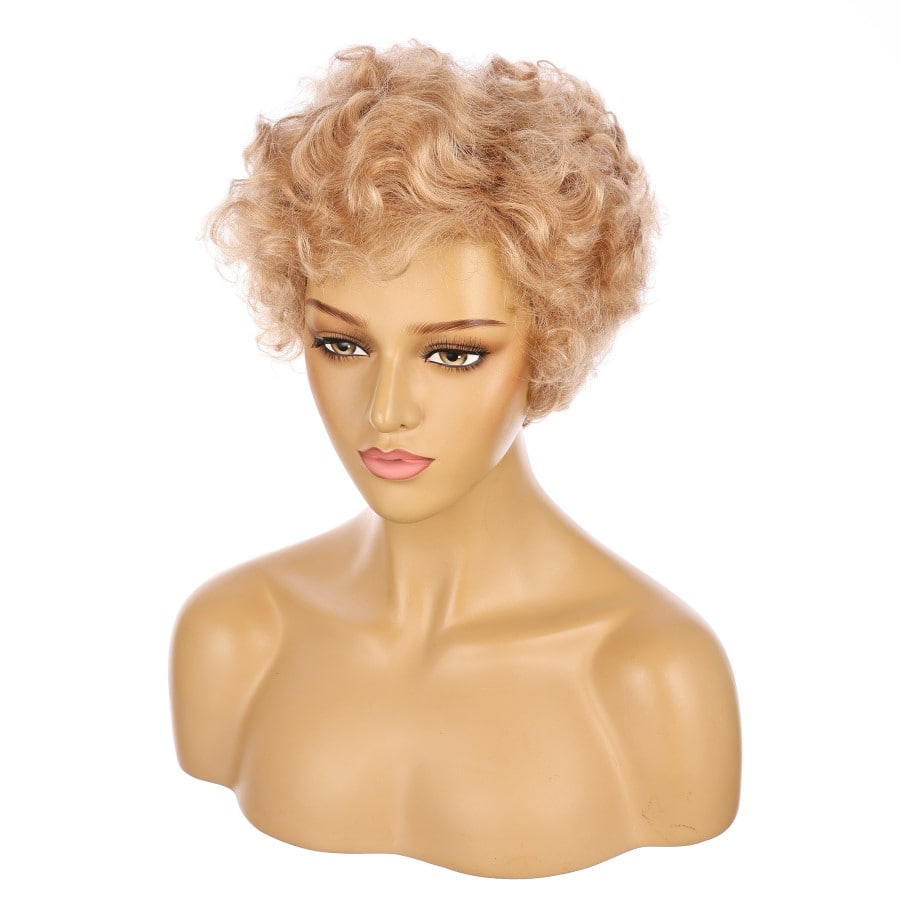 Perruque courte blonde claire de 10 pouces, cheveux humains Remy de 10 pouces avec frange # 3-3