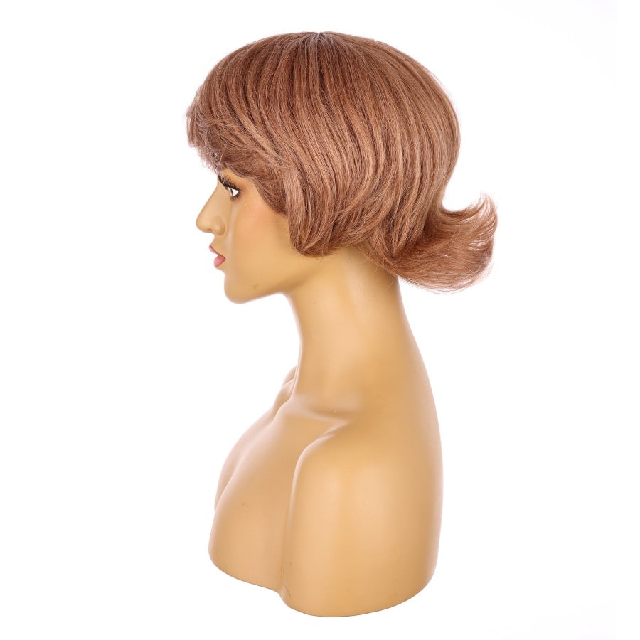 Perruque courte marron miel 10 pouces, cheveux humains Remy avec frange #2-3