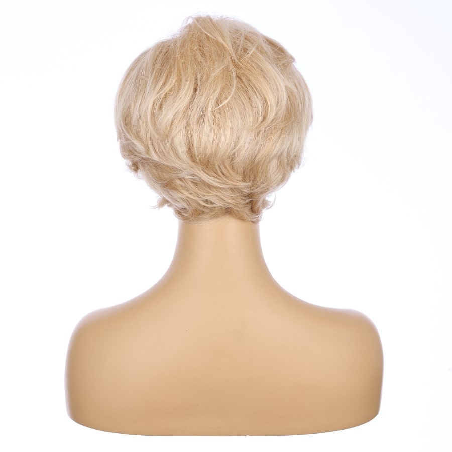 Perruque courte blonde beige 10 pouces 10 pouces cheveux humains Remy avec bang # 5-3