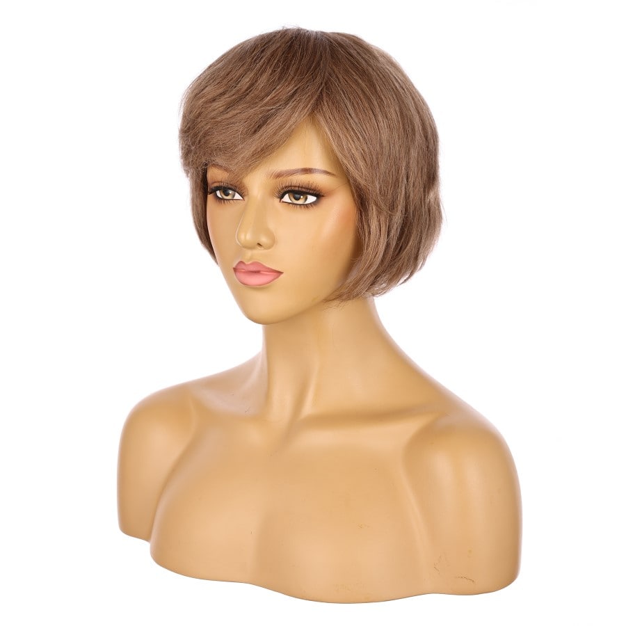 Peluca corta color marrón miel de 10 pulgadas, cabello humano Remy de 10 pulgadas con flequillo n.° 8-1