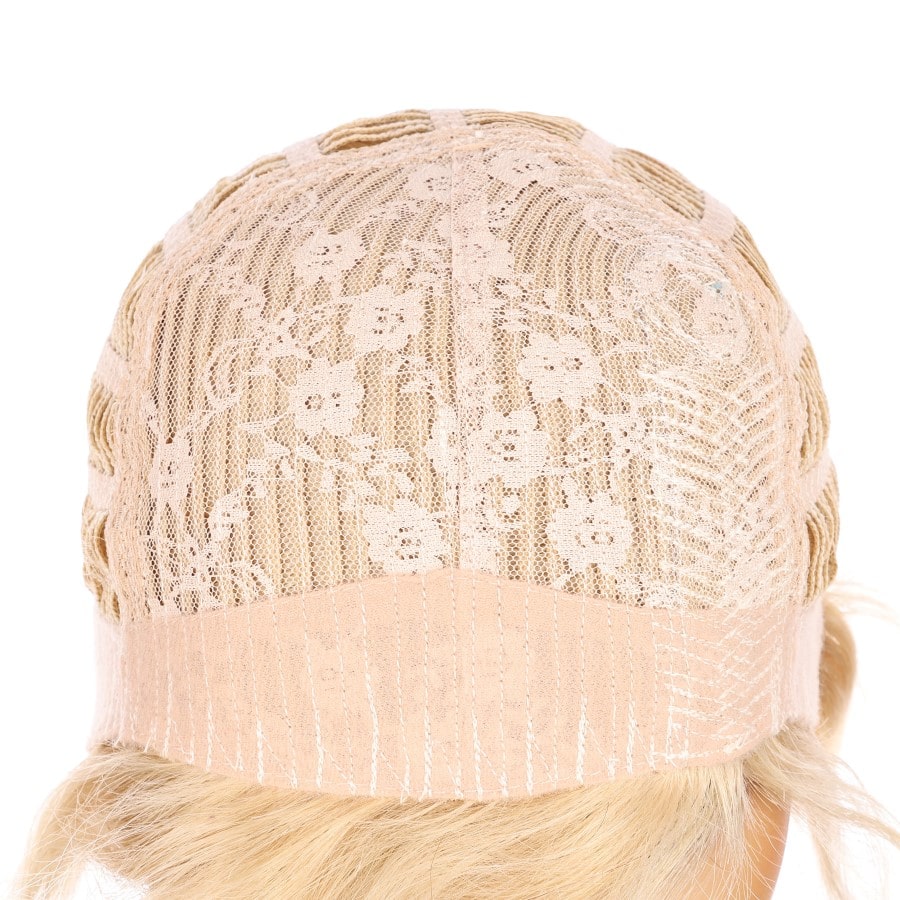 Perruque courte blonde décolorée de 10 pouces, cheveux humains Remy de 10 pouces avec bang # TD-068-14