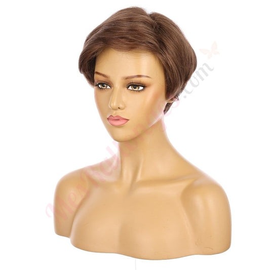 10" Chestnut Brown Short Wig 10 inch Remy Human Hair with bang # 14-1