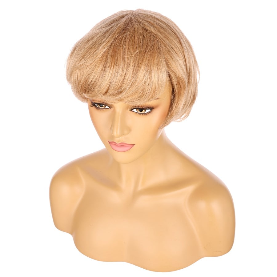 Peluca corta de 10" de color rubio fresa, cabello humano Remy de 10 pulgadas con flequillo # numh1912061