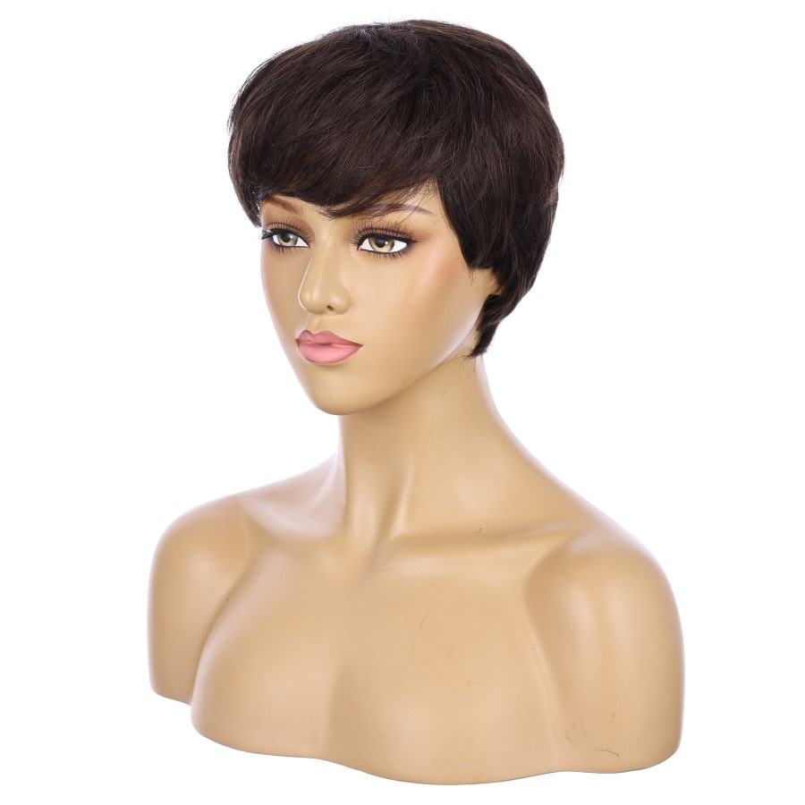 Perruque courte marron moka de 10 pouces, cheveux humains Remy avec frange, 10 pouces, # numh200333