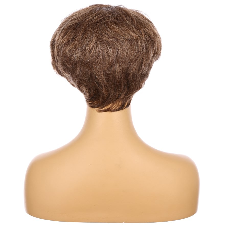Perruque courte à reflets bruns et blonds de 10 pouces, cheveux humains Remy avec frange, 10 pouces, # TD-052