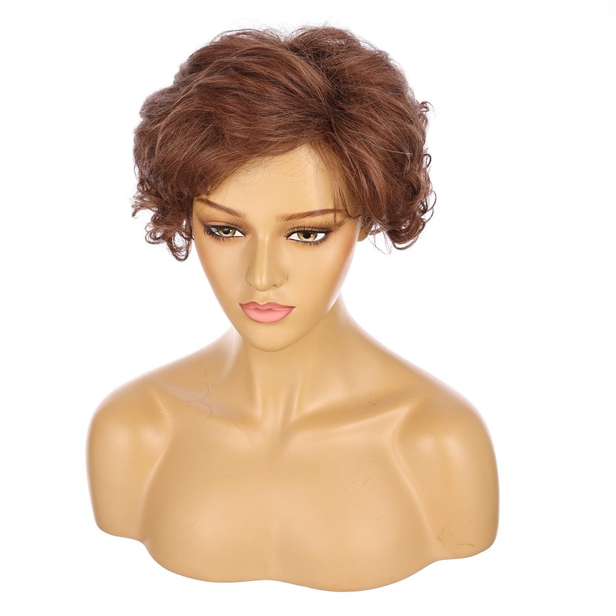 Perruque courte en cuivre clair de 10 pouces, cheveux humains Remy de 10 pouces # TD-065-4