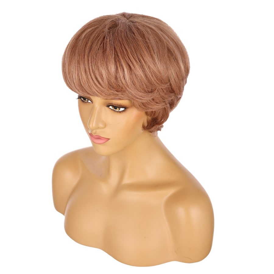 Perruque courte marron doré de 10 pouces, cheveux humains Remy avec frange, 10 pouces, # numh1912050