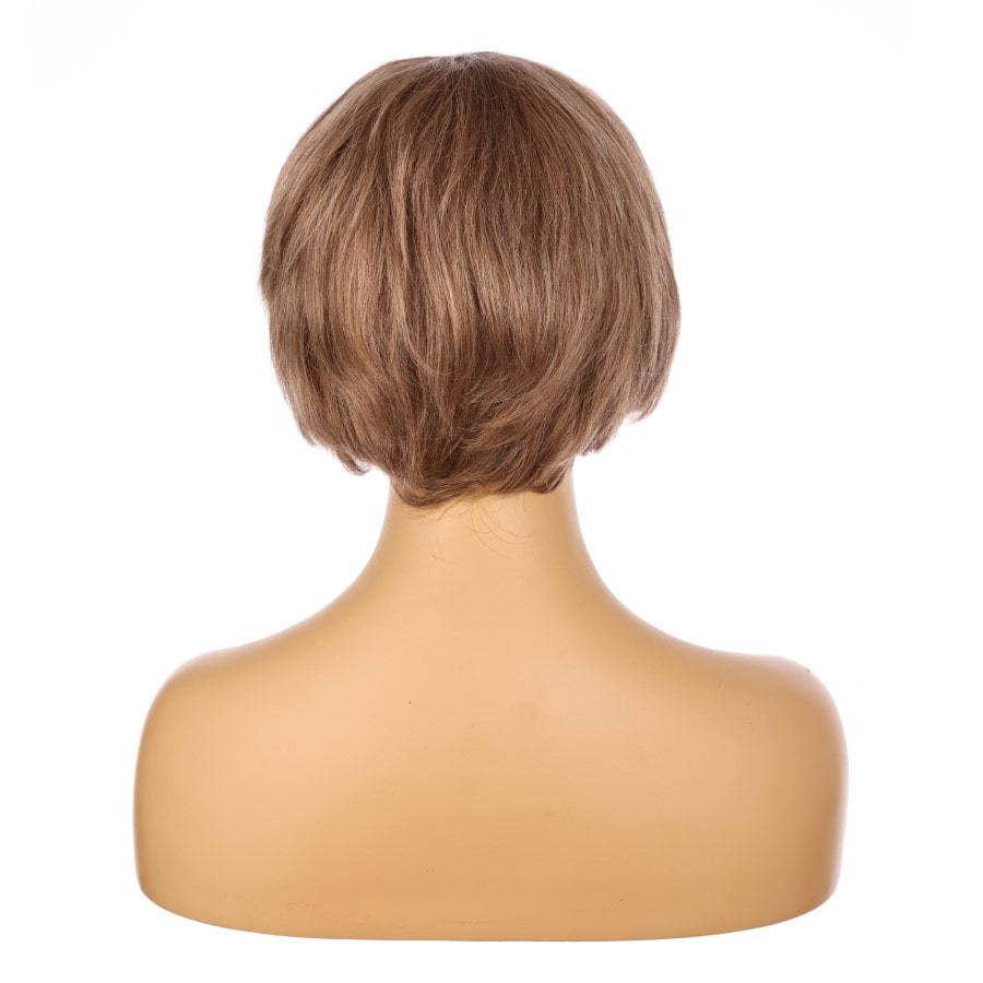 Peluca corta color marrón miel de 10 pulgadas, cabello humano Remy de 10 pulgadas con flequillo n.° 8-1