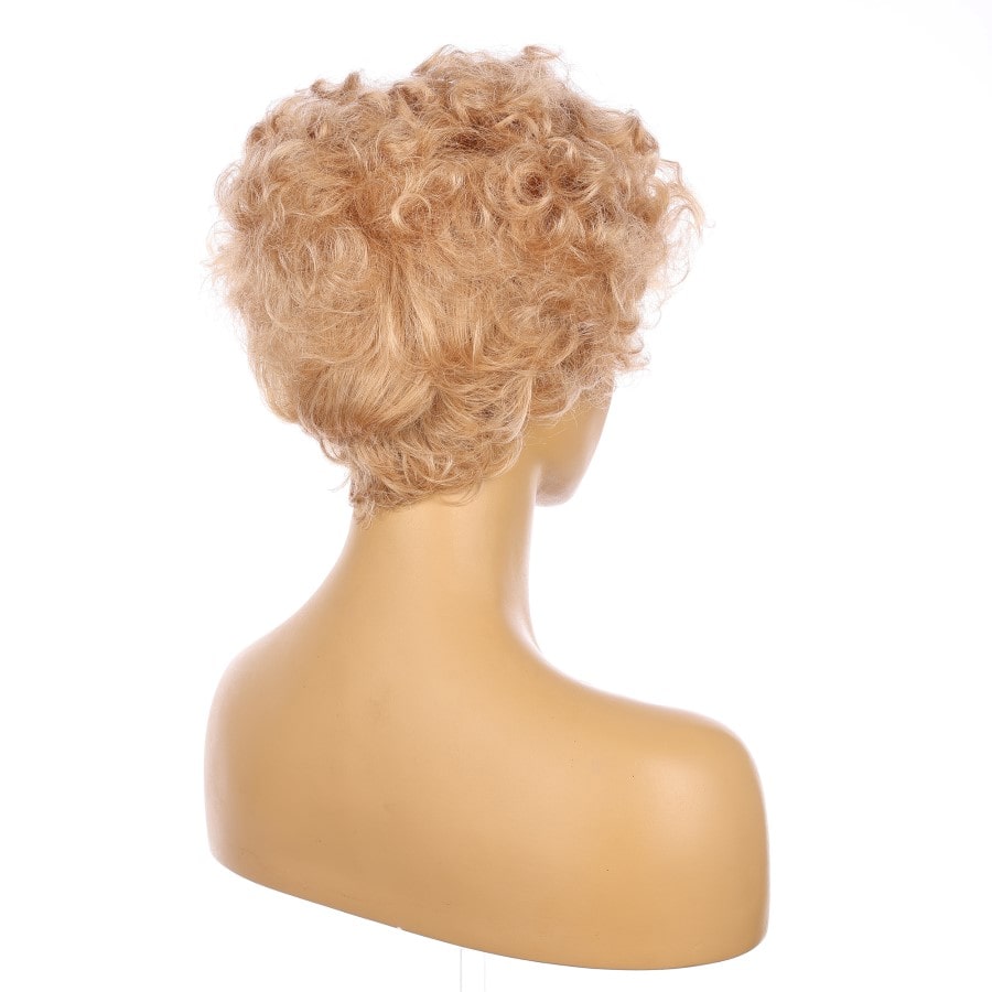 Perruque courte blonde claire de 10 pouces, cheveux humains Remy de 10 pouces avec frange # 3-3
