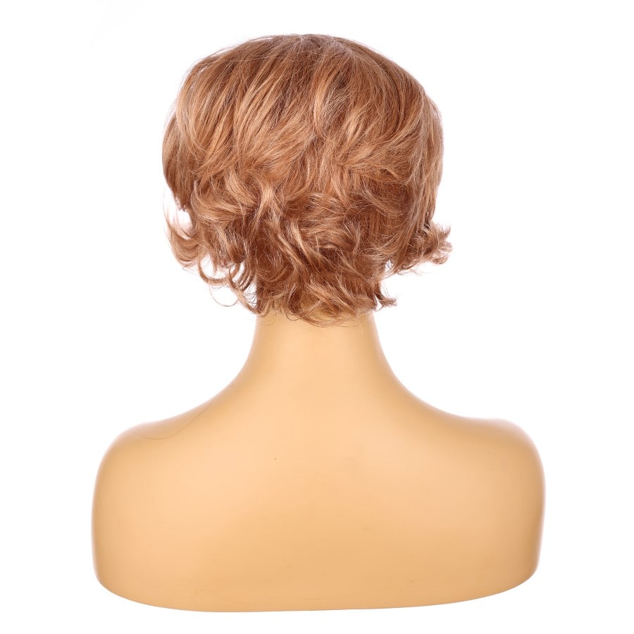 Perruque courte blonde cuivrée de 10 pouces, cheveux humains Remy avec frange # 10-3