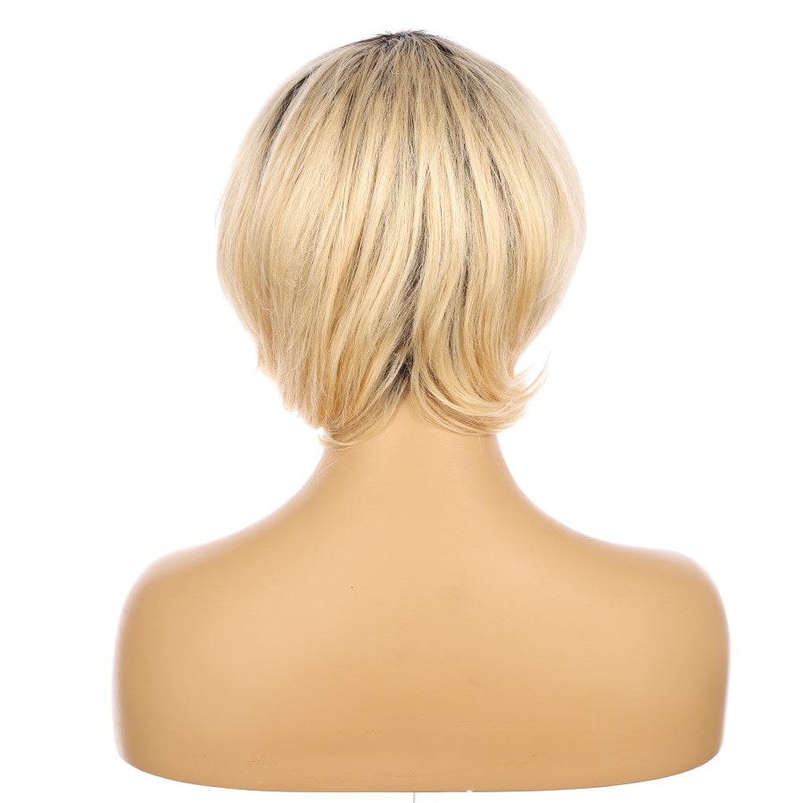 10" Rooted Golden Blonde Short Wig 10 inch Remy Human Hair with bang # 11-3