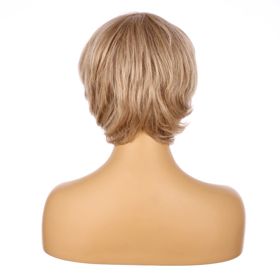 10" Dark Soft Golden Blonde Short Wig 10 inch Remy Human Hair with bang # 6-1