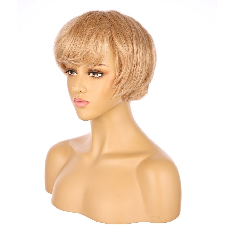 Peluca corta de 10" de color rubio fresa, cabello humano Remy de 10 pulgadas con flequillo # numh1912061