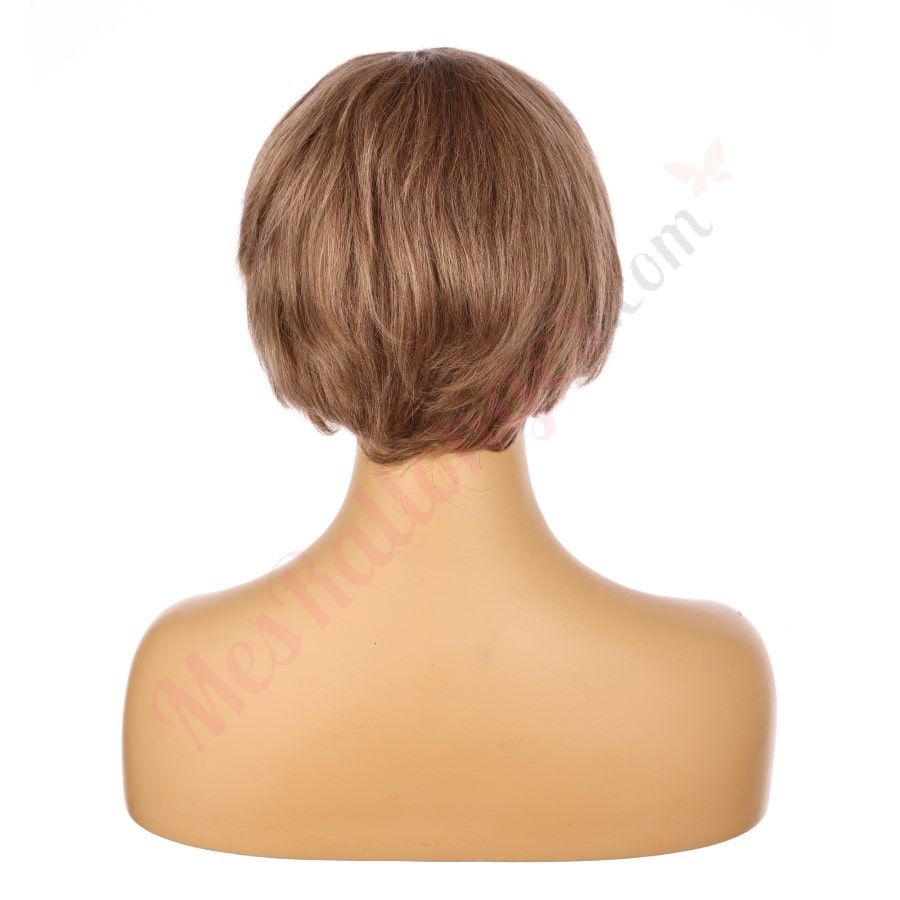Peluca corta color marrón miel de 10 pulgadas, cabello humano Remy de 10 pulgadas con flequillo n.° 8-1