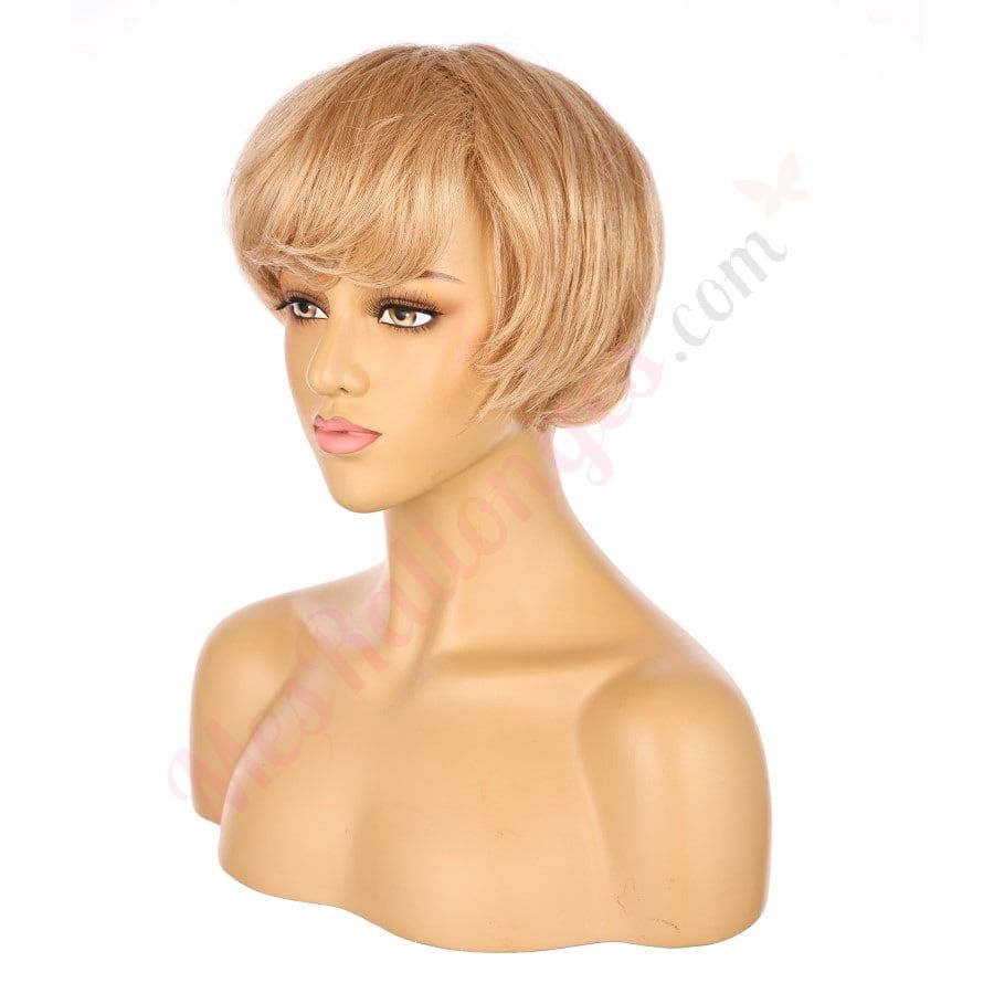 Peluca corta de 10" de color rubio fresa, cabello humano Remy de 10 pulgadas con flequillo # numh1912061