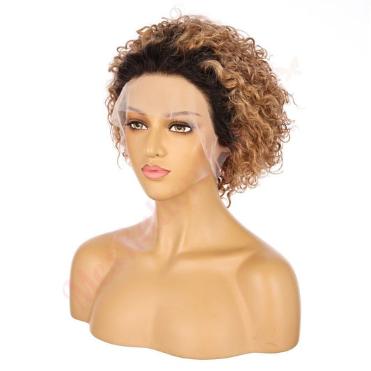 12" Rooted Honey Brown Short Wig 12 inch Remy Human Hair # big-flower-CURL-12inch