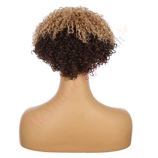 10" Split Dye Blonde & Brown Short Wig 10 inch Remy Human Hair # TD-065-4-27