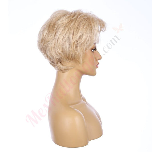 Perruque courte blonde beige 10 pouces 10 pouces cheveux humains Remy avec bang # 5-3