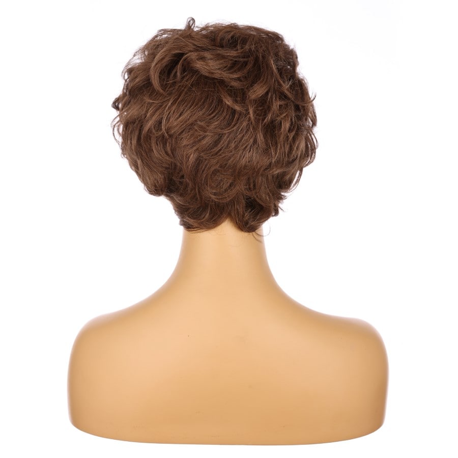 Perruque courte marron châtain de 10 pouces, cheveux humains Remy de 10 pouces avec frange # 15-2