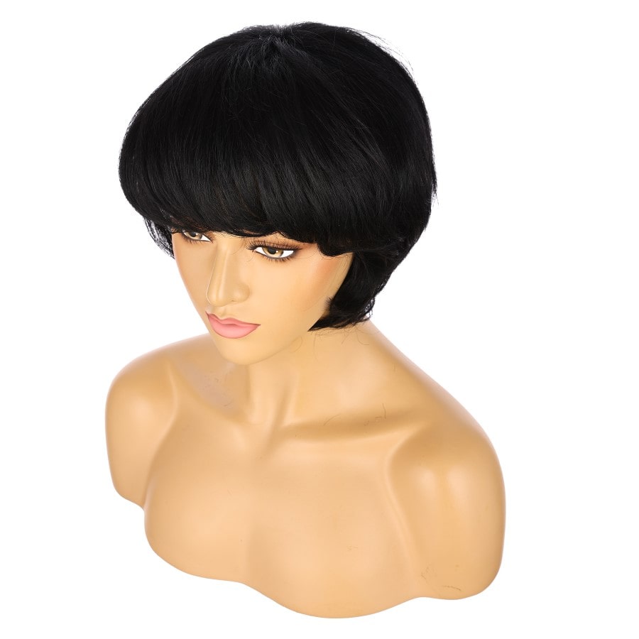 10" Jet Black Short Wig 10 inch Remy Human Hair with bang # 14-2
