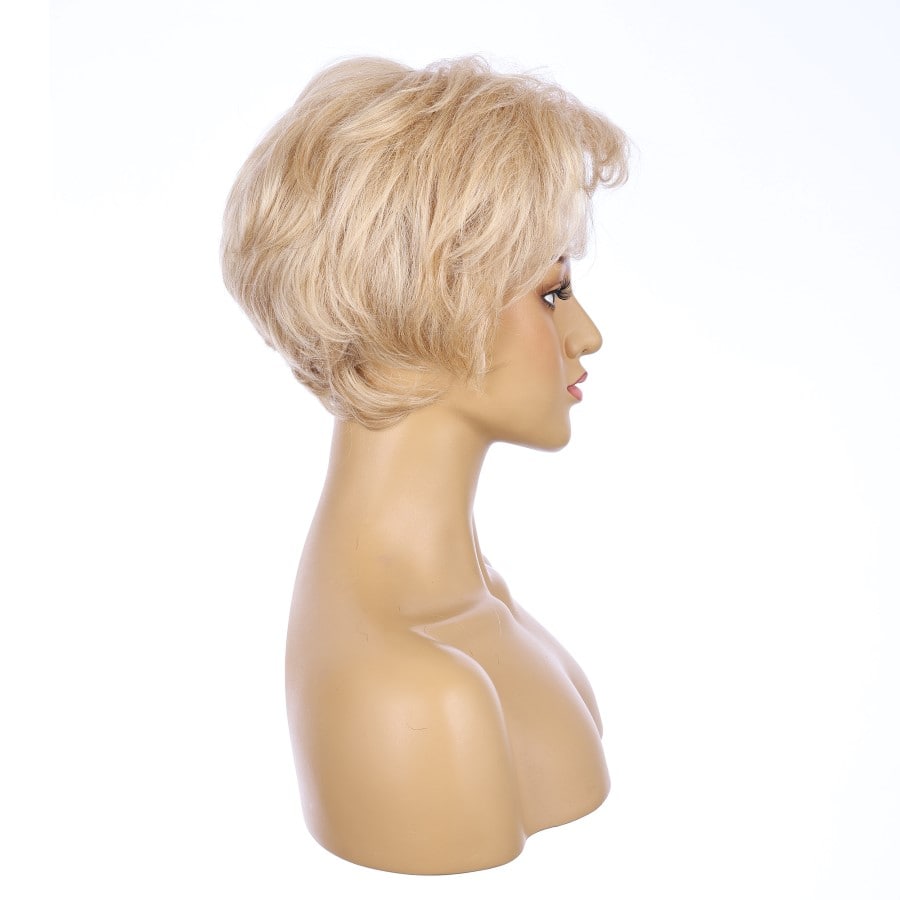 Perruque courte blonde beige 10 pouces 10 pouces cheveux humains Remy avec bang # 5-3