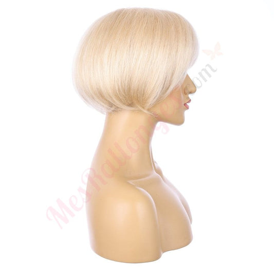10" Light Blonde Short Wig 10 inch Remy Human Hair with bang # TD-067-14