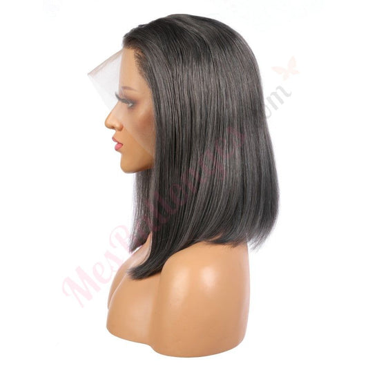 Anna - Short Black/Gray Remy Human Hair Wig 14 Inches Bob Wig