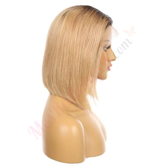 10" # 1BT/27 Ombre Fraise Blonde Remy Cheveux Humains Perruque Courte 10 pouces