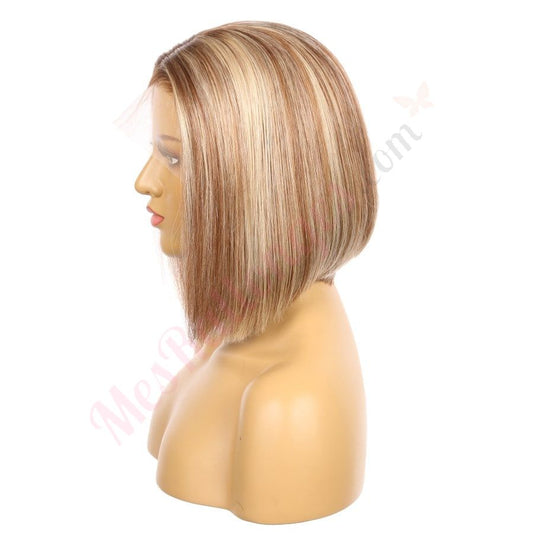 10" #6t/6/613 - Couleur courte #6t/6/613 Perruque de cheveux humains Remy 10 pouces Marron châtain / Blond décoloré