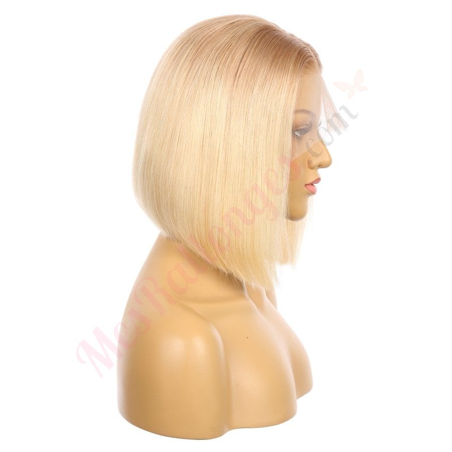 10" 12T613 - Couleur courte #12T613 Perruque de cheveux humains Remy 10 pouces Brun miel / Blond décoloré