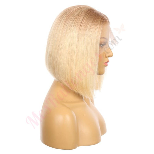 10" 12T613 - Couleur courte #12T613 Perruque de cheveux humains Remy 10 pouces Brun miel / Blond décoloré