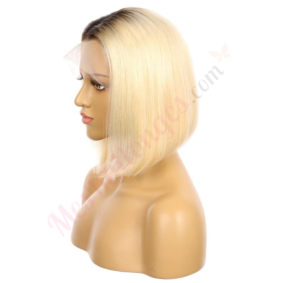 10" #1BT/613/bob Ombre Blonde Remy Human Hair Short Wig 10inch, Square Cut Bob