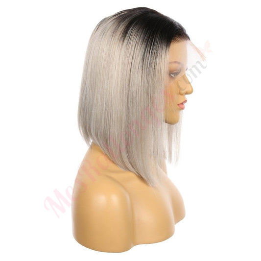 10" #1b/Gris - Perruque de cheveux humains Remy courte couleur noir/gris 10 pouces #1b/Gris