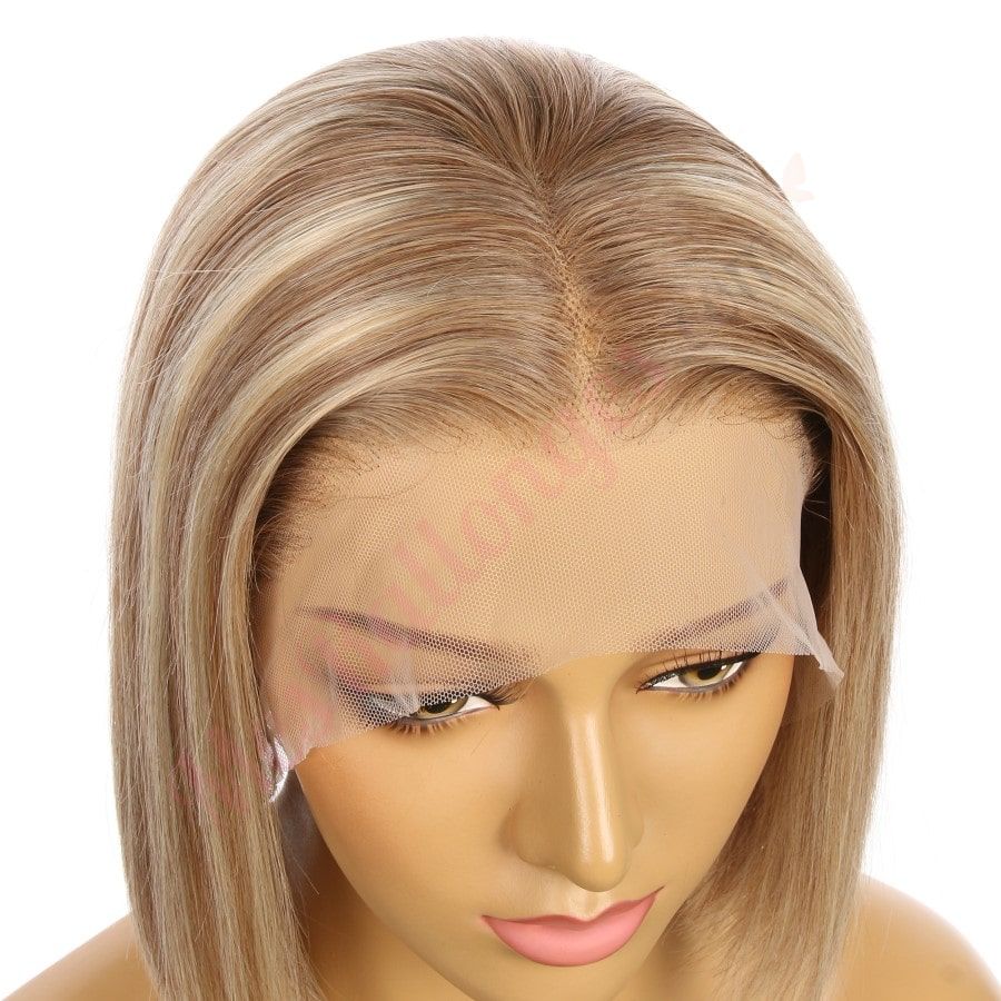 10"#8t/8/60 Perruque courte de cheveux humains Remy blonds mélangés enracinés 10 pouces