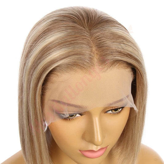 10"#8t/8/60 Perruque courte de cheveux humains Remy blonds mélangés enracinés 10 pouces