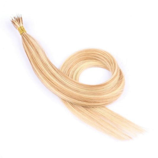 Extensions de cheveux avec anneaux nano en perles, blond fraise et blond décoloré #27/613, 20 grammes, 100 % vrais cheveux humains Remy